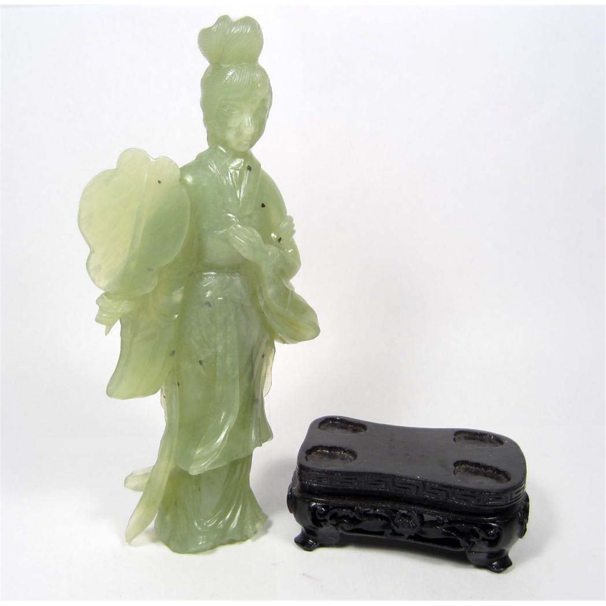 CARVED JADE WOMAN FIGURINE W/ STAND