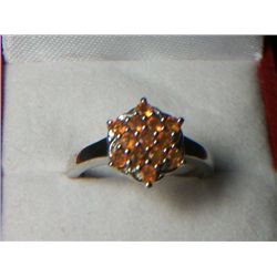 MEXICAN FIRE OPAL PLATNIUM OVERLAY SILVER  RING SIZE 8