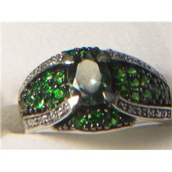 RUSSIAN CHROME DIOPSIDE GREEN APATITE RING SIZE 10 WITH DIAMONDS