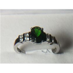RUSSIAN CHROME DIOPSIDE WHITE TOPAZ RING SIZE 7