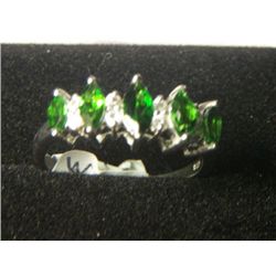 RUSSIAN CHROME DIOPSIDE WHITE ZIRCON PLATNIUM OVERLAY SILVER