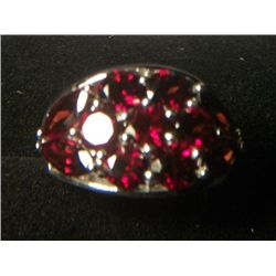 GARNET CLUSTER PLATNIUM OVERLAY SILVER RING SIZE 7