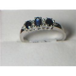 PLATNIUM OVERLAY SILVER BLUE SAPPHIRE RING SIZE 8