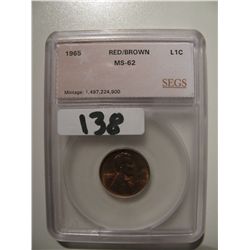 Slabbeed & Graded  MS-62;  1965 Lincoln Penny