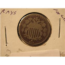 1867 Shield Nickle, No rays