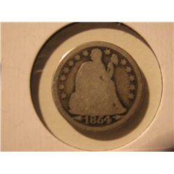 1864 Seated Silver Liberty Dime
