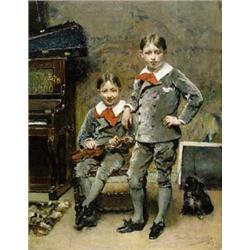 DAVID OYENS 1842-1902 Belgische School:PORTRET VAN ROBERT EN WILLIAM PICARD