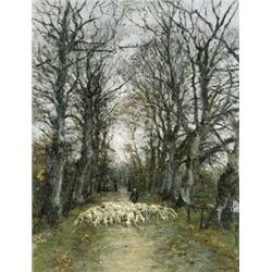 FRANZ COURTENS 1854-1943 Belgische School:DREEF MET SCHAAPHERDER