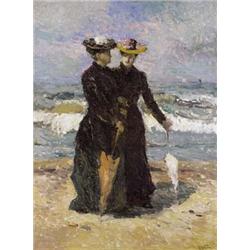 ISIDOOR VERHEYDEN 1846-1905 Belgische School:LA PROMENADE À LA PLAGE