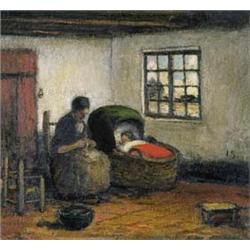 JAKOB SMITS 1855-1928 Belgische School:KEMPISCH INTERIEUR - MOEDERSCHAP