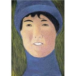 LÉON SPILLIAERT 1881-1946 Belgische School:VROUW MET BLAUWE PULL EN MUTS (1911)
