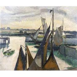 WILLEM PAERELS 1878-1962 Belgische School:BOTEN IN DE HAVEN (CA. 1920)