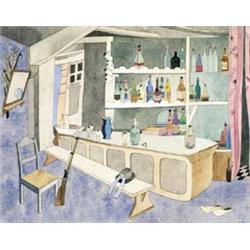 HEINRICH CAMPENDONK 1889-1957 Duitse School:INTERIEUR EINES WIRTSHAUSES MIT GEWEHR