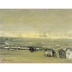 CONSTANT PERMEKE 1886-1952 Belgische School:STRANDGEZICHT MET CABINES (CA. 1947)