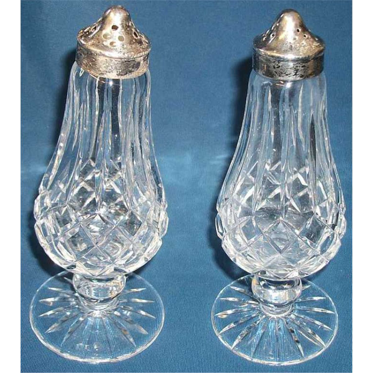 1 Pair of Waterford Crystal Footed Salt & Pepper Shakers, Some Salt