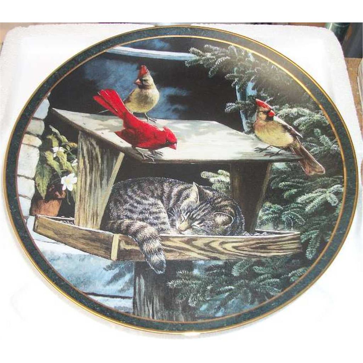 4 Cardinal Collector Plates, 1 "Cardinals in Winter" By Sam Timm