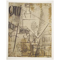 Pablo Picasso, Papiers Colles: Qui – Bouteille Table et Verres
