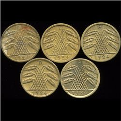 1924A/D/E/J Germany 5pf XF 5Pcs (COI-9831)