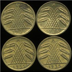 1935A/E Germany 5pf XF/AU 4Pcs (COI-9834)