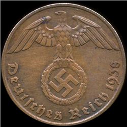 1938J Germany 1pf AU+ ERROR (COI-9928)