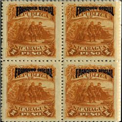 1892 Nicaragua 1p Official Block of 4 Error (STM-0433)