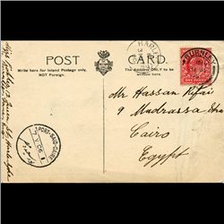 1902 GB 1p on Sea Battle Postcard to Cairo SCARCE (STM-0875)