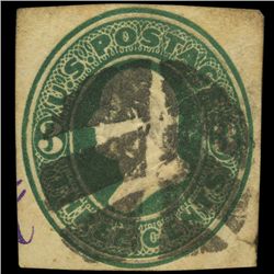 1874 US 3c Washington Stationary Cut Rare Cancel (STM-1642)