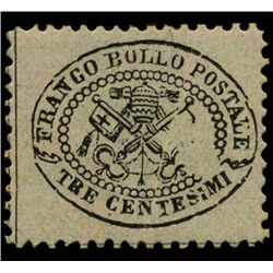 1868 Papal States 3c Stamp MINT Hinged (STM-1079)