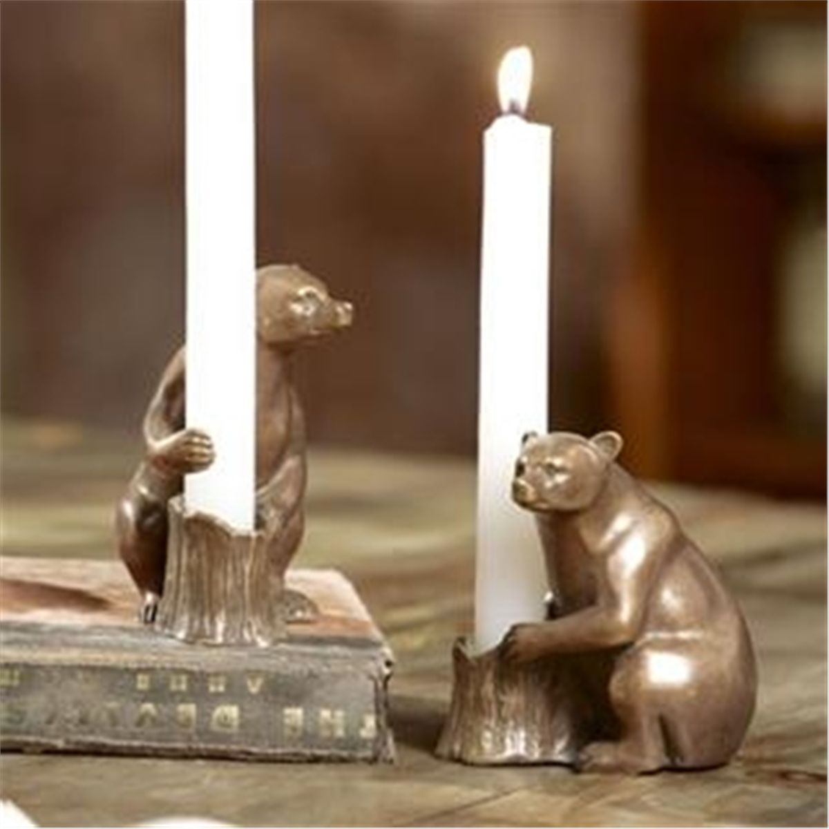 Pair Bear Taper Candle Holders