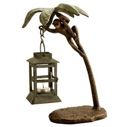 Monkey On Palmtree Lantern Candle Holder