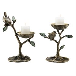 Bird & Branch Pillar Candle Holders