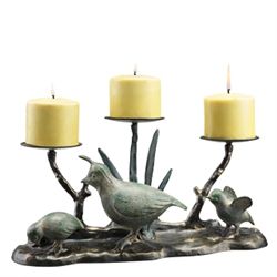 Quail Family Pillar Candle Holder