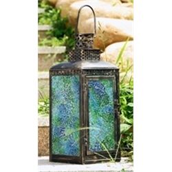 Blue Glass Lantern Candle Holder