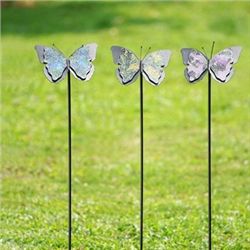 3 Mosaic Glass Butterfly Stakes