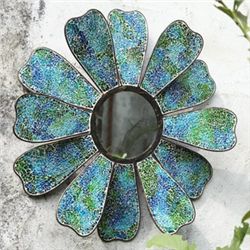 Blue Mosaic Glass Flower Mirror