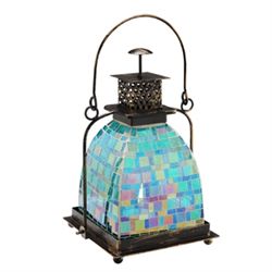 Blue Mosaic Glass Lantern / Candle Holder