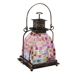 Pink Mosaic Glass Lantern / Candle Holder