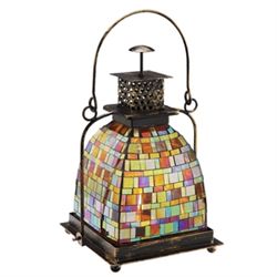 Amber Mosaic Glass Lantern / Candle Holder