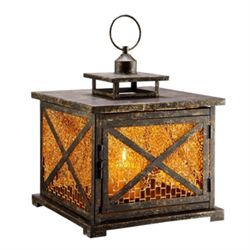 Amber Mosaic Glass Lantern / Candle Holder