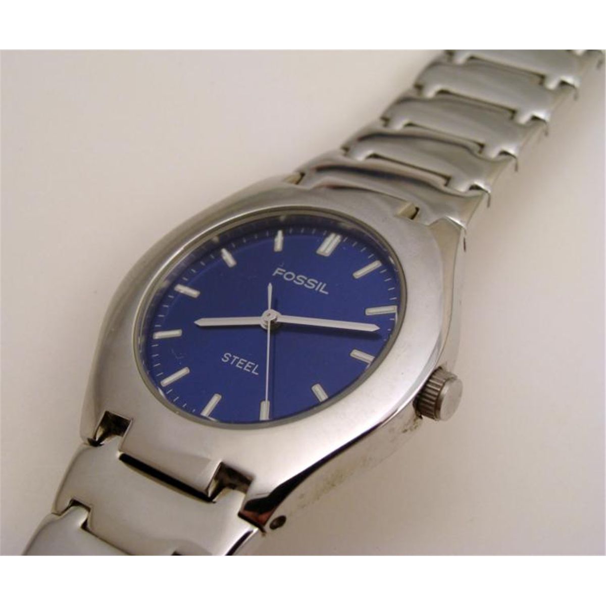 Fossil Mens Stainless Steel Watch Blue Dial Tin Box Mib