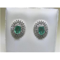 Emerald and Diamonds 14K White Gold Earrings