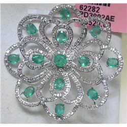 Emerald and 1.01 CT Diamonds 14K White Gold Pendant