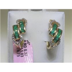 Emerald and Diamonds 14K Yellow Gold Earrings