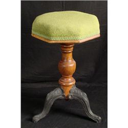 Vintage Wooden Stool w/ Cushion Octagonal Metal Legs