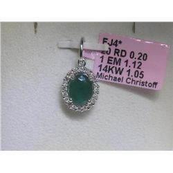 Emerald and Diamonds 14K White Gold Pendant