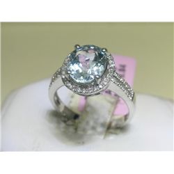Aquamarine and .41 Carat Diamonds 14K White Gold Ring