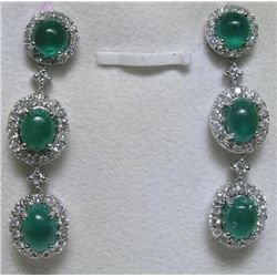 Emerald and 1.04 Carat Diamonds 14K White Gold Earrings