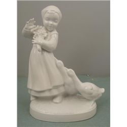 Figurine Girl w/ Ducks White 9 1/2" Tall Flowers