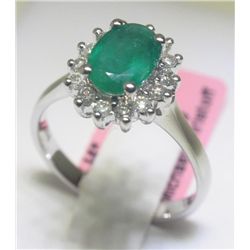 Emerald and .30 Carat Diamonds 14K White Gold Ring