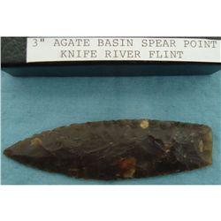 3" Agate Basin Spear Point Knife River Flint